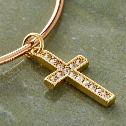 12 Pack: Charmalong™ 14K Gold-Plated Pavé Cross Charm by Bead Landing™